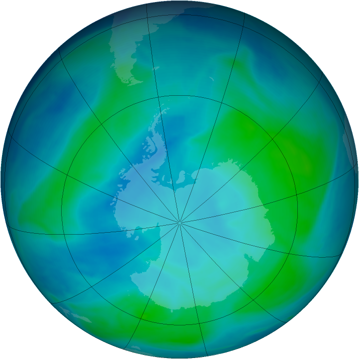 Antarctic ozone map for 29 January 2007